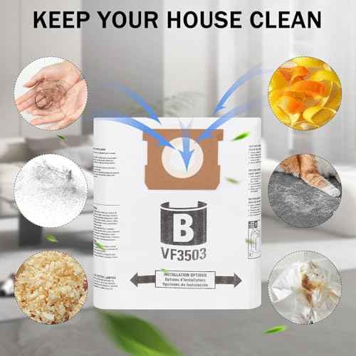 VF3503 Shop Vac Bags for Ridgid 5 to 10 Gallon Wet Dry Vacuums -6Pack Vacuum Bags Replacement for WD5500, VAC5000, WD0670, WD6425, HD0918, WD0970, WD0975, WD1060, 50328/1000RV, WD10220