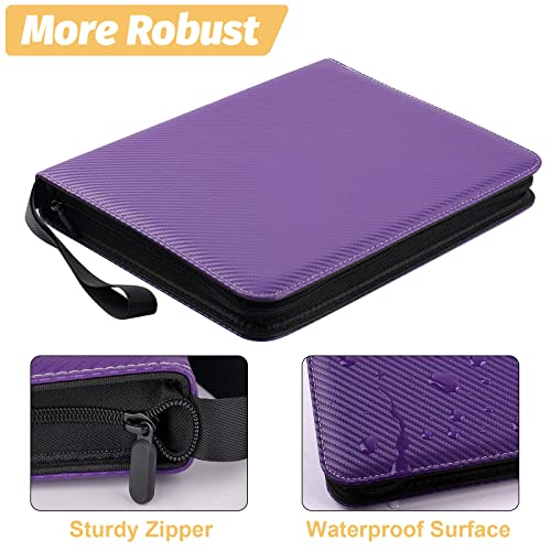 4 Pocket Card Binder - Premium Zip Trading Card Album, 400 Cards - Purple