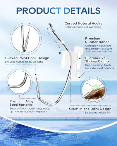 Luminous Live Shrimp Fishing Hooks - Alloy Steel, Size 15# - Silver