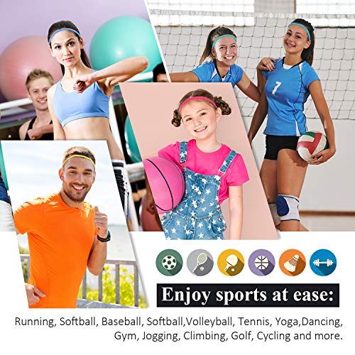 4-Pack Elastic Non-Slip Sports Headbands - Fluorescent, Rose, Green, Blue