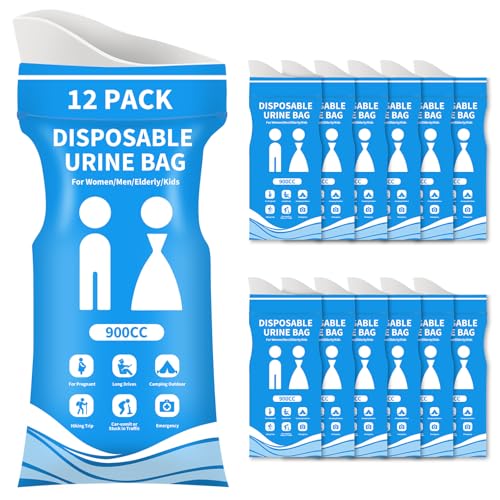 Disposable Urine Bags 900ml - Leakproof Pee & Vomit Bags for Travel - Blue, 12 Pack