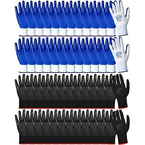 Nuogo 48 Pairs Gardening Gloves for Men Women Rubber Coated Safety Work Gloves Bulk for Gardening Construction Work