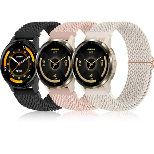 18mm Braided Elastic Watch Bands - 3 Pack Nylon Quick Release - Black+Pink+Apricot