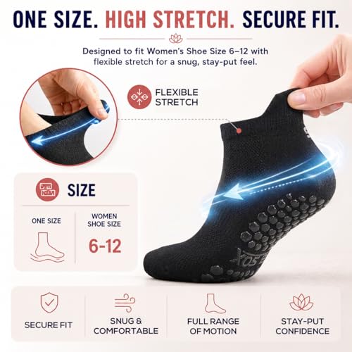 Non-Slip Pilates & Yoga Socks for Women - Black, 2-Pair Set