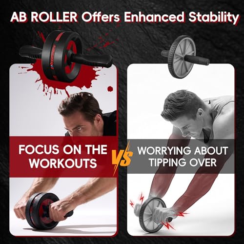 Ab Roller Wheel for Core Strength Training - Red with Knee Pads