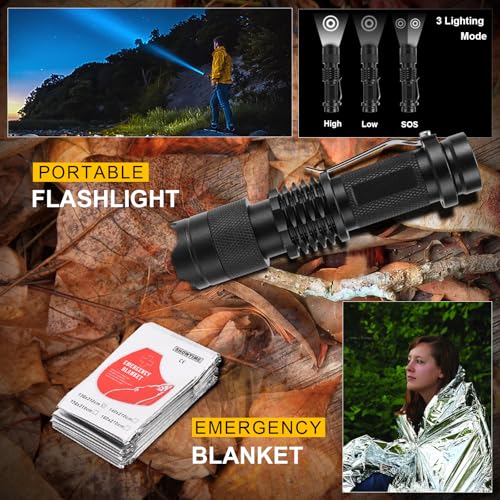 Survival Kit 219Pcs with 14-in-1 Tools, Axe, Lantern & Water Filter – Black (MLIPDC) - Father's Day Gift