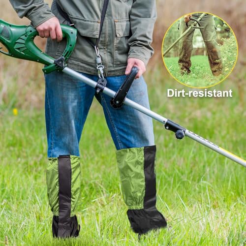 Waterproof Lawn Care Leg Gaiters - 17.7 Inch Adjustable Leg Guards - Green
