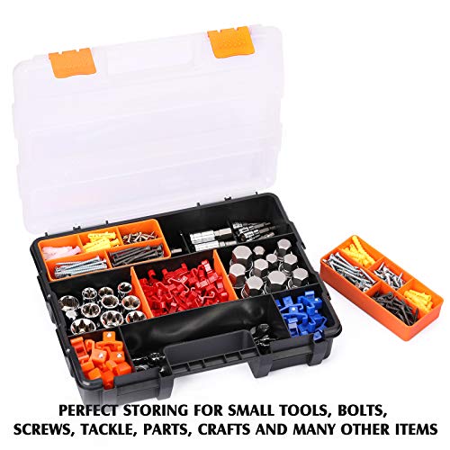MIXPOWER 4 Piece Set Toolbox Hardware & Parts Organizers, Versatile and Durable Storage, Customizable Removable Plastic Dividers, storage and carry, Black/Orange