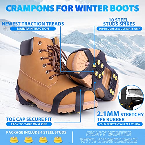 Ice Cleats for Boots & Shoes - Anti-Slip Rubber Traction - M Size (Men 5-8/Women 7-10)