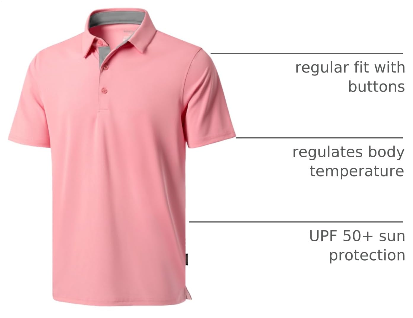 Men's Golf Polo Shirts Dry Fit Short Sleeve Shirt, Pink, M