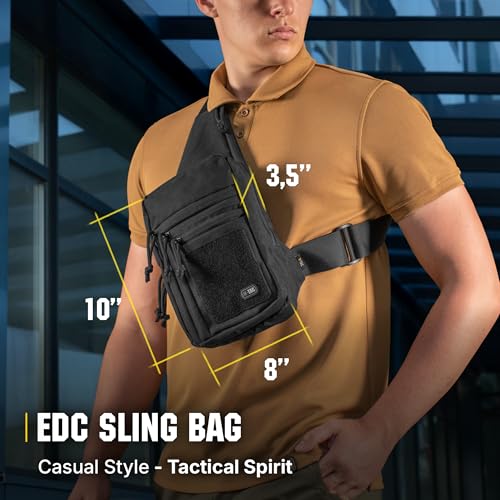 EDC Tactical Sling Bag for Men & Women - Concealed Carry Chest Pack - Black Loop Panel