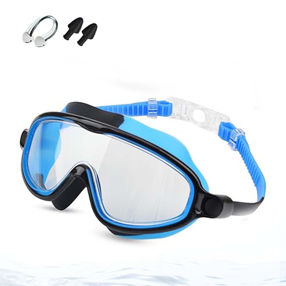 Teamoda Hd Children's Large Frame Waterproof and Anti-Fog Swimming Goggles, No Leakage Clear Beach Pool Goggles for Kids Boys Girls (Blue)