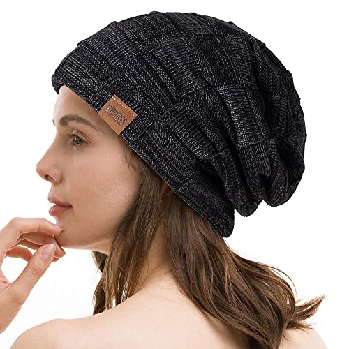 REDESS Unisex Winter Knit Beanie Hat Black One Size A1 - Warm Slouchy Skull Cap