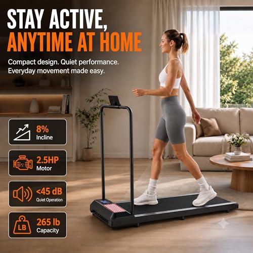 Walking Pad Treadmill with Handle Bar - 8% Incline, Red