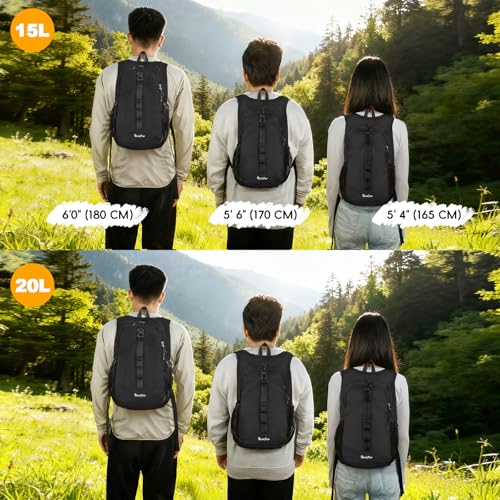 Seektop 15L Small Hiking Backpack for Women and Men, Lightweight Daypack - Black