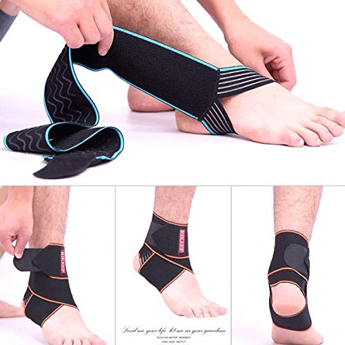 Ankle Brace for Sprained Ankle - Adjustable Compression Wrap - Blue