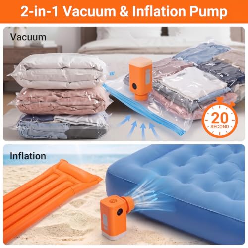 Orange Cordless Electric Vacuum Pump for Storage Bags Travel Pump with Nozzle & Light