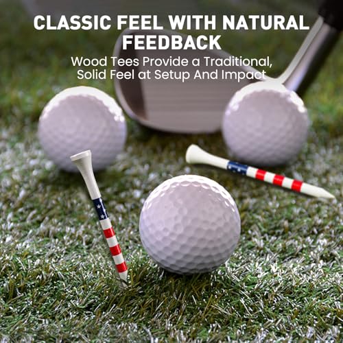 Golf Tees - 3 1/4 Inch USA Flag - 50 Pack Durable Bamboo