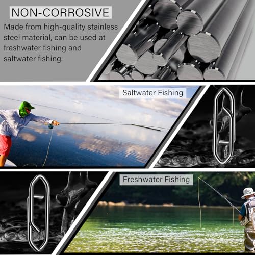 Stainless Steel Fishing Snaps Swivel Clips - Black, Size 000 (37lb), 50 pcs