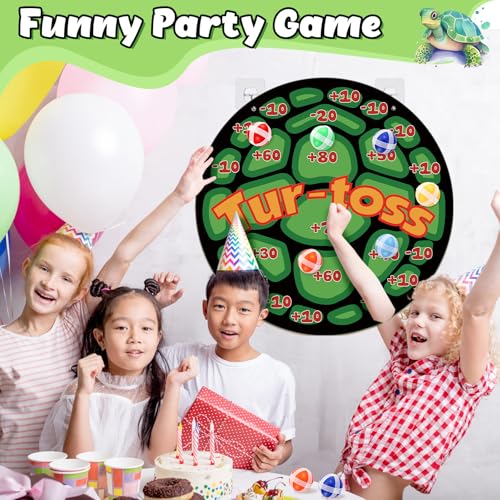 Poen Turtle Toss Party Game Set - Foldable Dart Board with 18 Sticky Balls