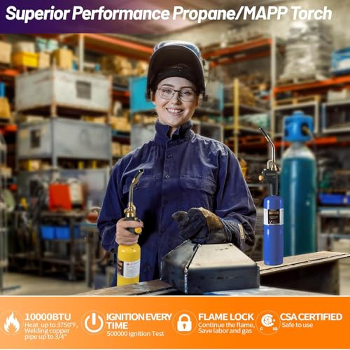 High Intensity Propane Torch Head Fuel by Propane,MAPP,Turbo Gas Torch Kit,Welding Torch,Trigger Start Mapp Gas Torch Kit with Igniter,Propane torch,Blow Torch(CSA Certified, Fuel Not Included)