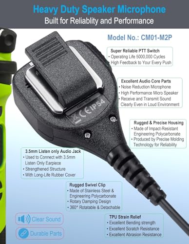 commountain Speaker Microphone for Motorola Radios R2, CP100D, CP200D - 3.05 x 2.35 inches, 2 Pack