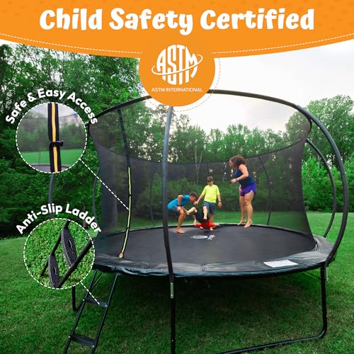 Outdoor Trampoline with Net for Kids - 14FT Black, ASTM Certified