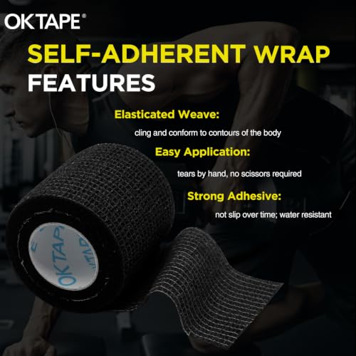 Self-Adhesive Bandage Wrap - Elastic Medical Tape, 2" x 5 Yards, Black