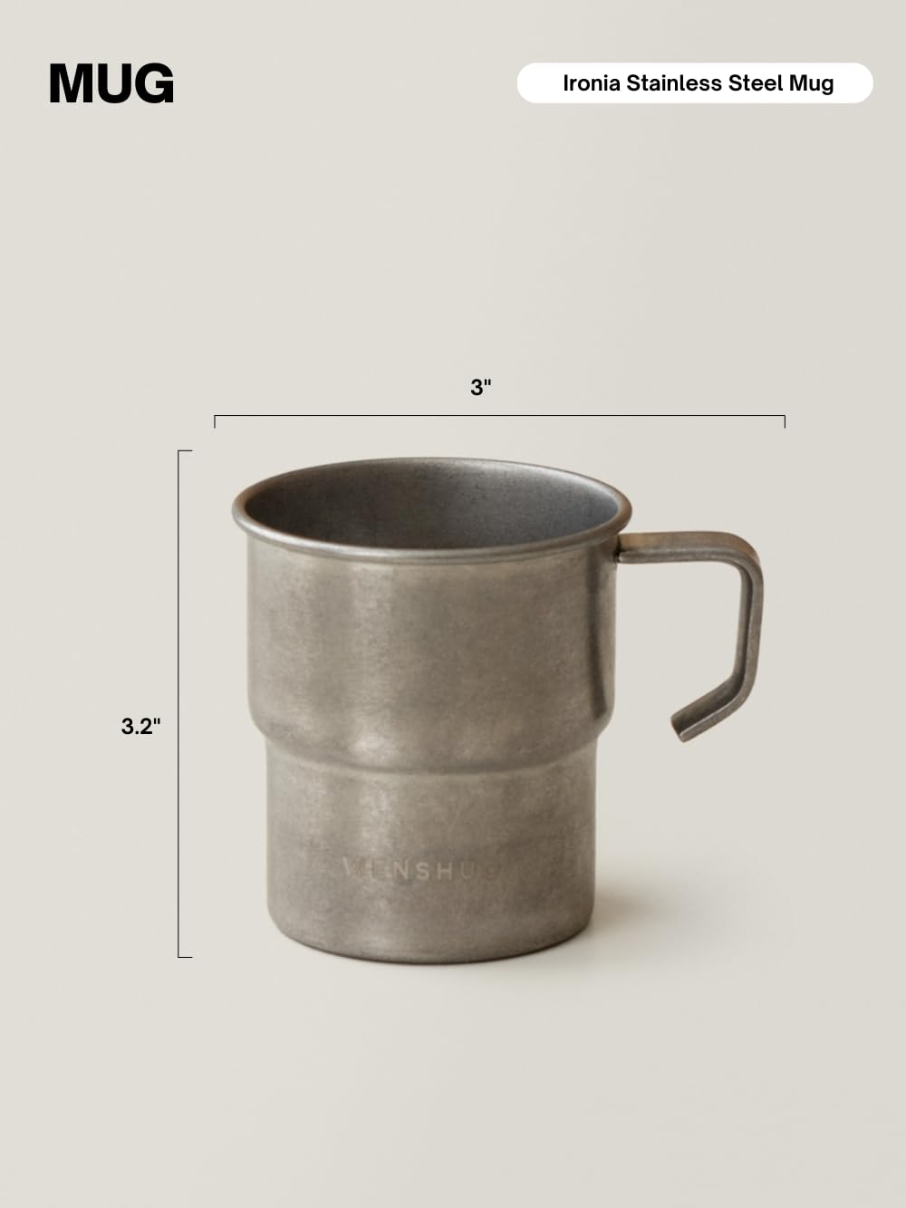 WENSHUO Outdoor Mug,Small Camping Cup,Vintage Stainless Steel,10.14 fl oz (300 ml)