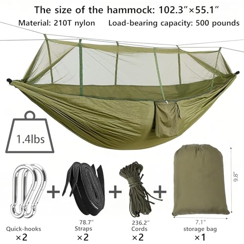 Wind Tour Green Camping Hammock with Mosquito Net Tent – Portable Outdoor Hammock