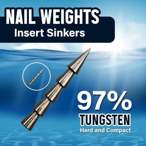 Reaction Tackle Tungsten Nail Weights 3/32 Oz for Bass Fishing, Neko Rig Sinkers
