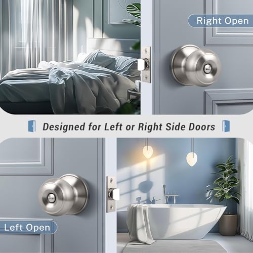 KNOBWELL 6 Pack Privacy Door Knob with Lock in Brushed Nickel Finish for Bedroom and Bathroom, Indoor Security Door Handle with Privacy Lock, Satin Nickel Interior Door Knobs