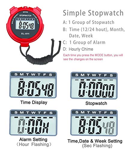 Large LCD Stopwatch - Pack of 4, Lightweight Handheld Timer B