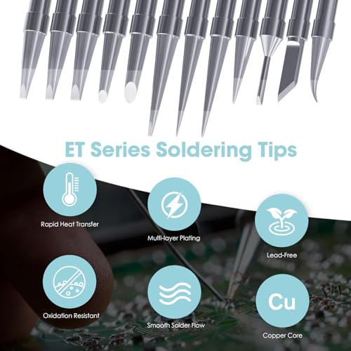 HANGLIFE ET Soldering Iron Tips with Tips Holder for Weller WE1010NA WES51/50 WESD51 WCC101 PES51/50 WEP70 LR21 and More Soldering Stations/Irons ? Replacement Solder Tips for Weller Welding Equipment