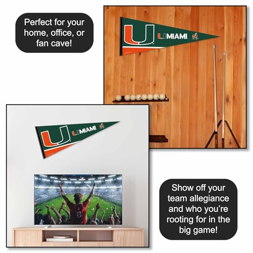 Miami Canes Full Size Felt Pennant Flag - 12x30 Inch