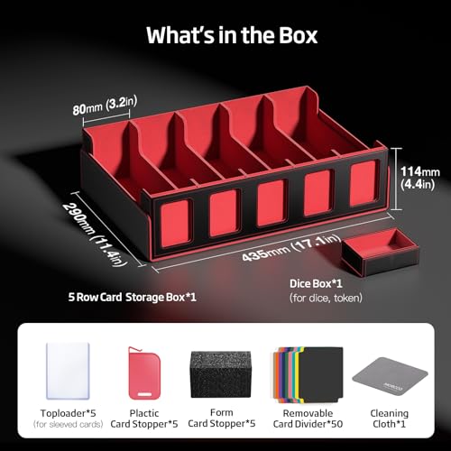 MORCCO Trading Card Storage Box 5-Row Magnetic Lid, 3900+ Capacity (Black Red) - Display Windows