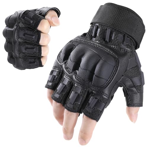 Tactical Fingerless Gloves - Black, Large | Breathable, Anti-Slip Design