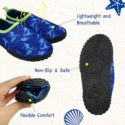 Non-Slip Toddler Water Shoes for Beach and Pool - 6 Toddler Blue Dino