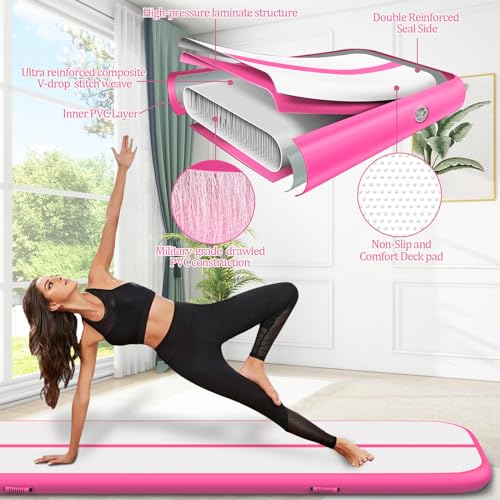 Inflatable Air Mat Tumble Track for Gymnastics - Pink 10ft x 3.3ft x 4in