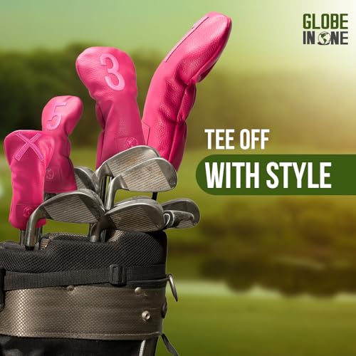 Pink Premium Golf Club Head Covers Set of 4 – Driver, 3 & 5 Fairway Woods, Hybrid X | Globe in One