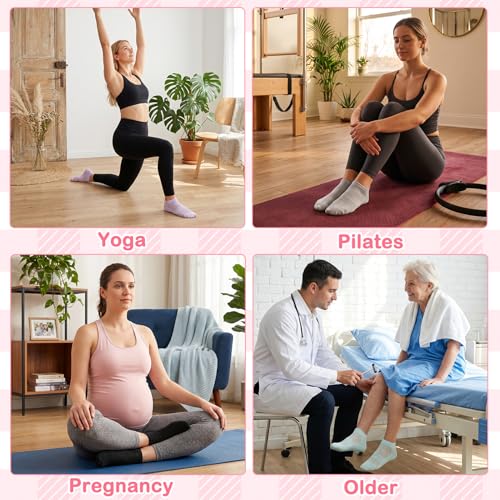 Grippy Non-Slip Pilates Socks - 6 Pairs for Women, Solid Color