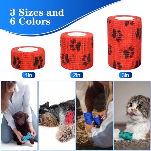6pcs 3-inch Self-Adhesive Vet Wrap Bandages - Paw Prints B