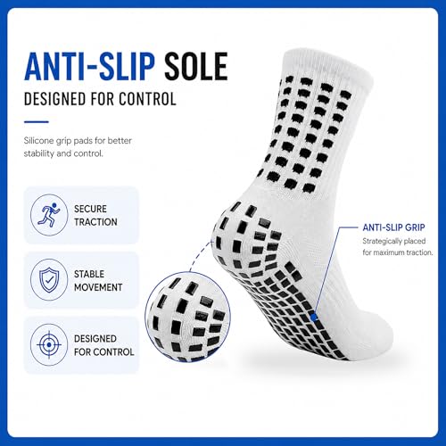 Kids Grip Soccer Socks - Cushioned Non-Slip, 6 Pairs - Black & White