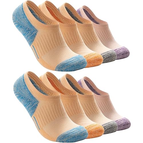 No Show Socks - Athletic Non-Slip Cotton Blend, Large Two Tone - 4 Pairs