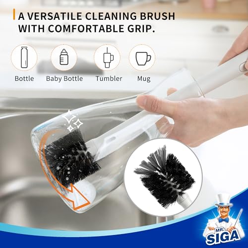 MR.SIGA White 2-in-1 Water Bottle Brush & Straw Cleaner, Long 14.2in Handle