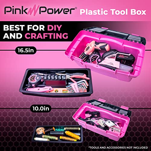 Pink Tool Box for Women - Sewing, Art & Craft Organizer Small & Large Plastic Tool Box with Handle - Pink Toolbox Sewing Tool Storage Box - Portable Mini Locking Tool Boxes (2 Pack)