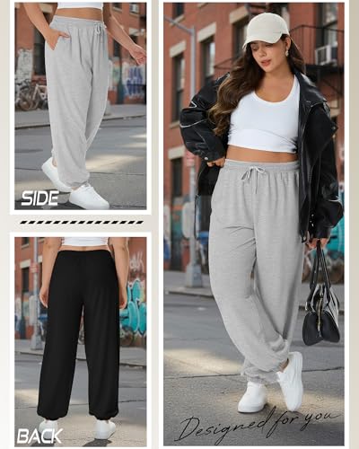 JoyMotion Women's Plus Size Joggers XX-Large Black & Light Gray 2 Pack