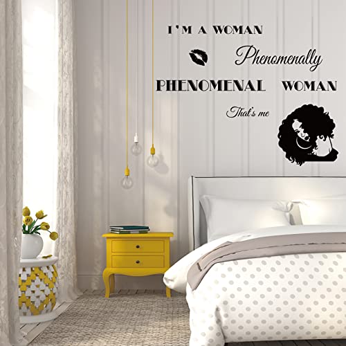 SUPERDANT Inspirational Wall Sticker I am a Phenomenal Woman Quotes Woman Avatar Pattern Women's Motivation Wall Decor Sticker Vinyl Art Wallpaper Decal for Living Room Home Decor 38x15in
