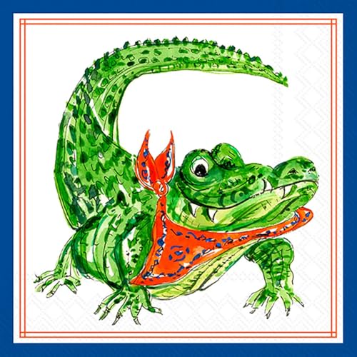 Cocktail Napkins 3-Ply Party Napkin Pack - Orange Alligator, 20-Count, 5" x 5"