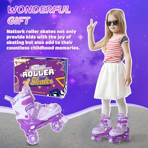 Adjustable Kids Roller Skates with Light-Up Wheels - 4 Sizes for Ages 3-12